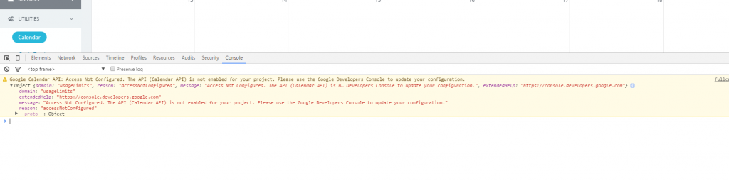 Google Calendar API Console Error