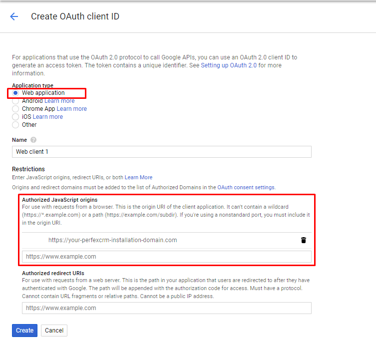 Google Developers Console Create oAuth Client ID