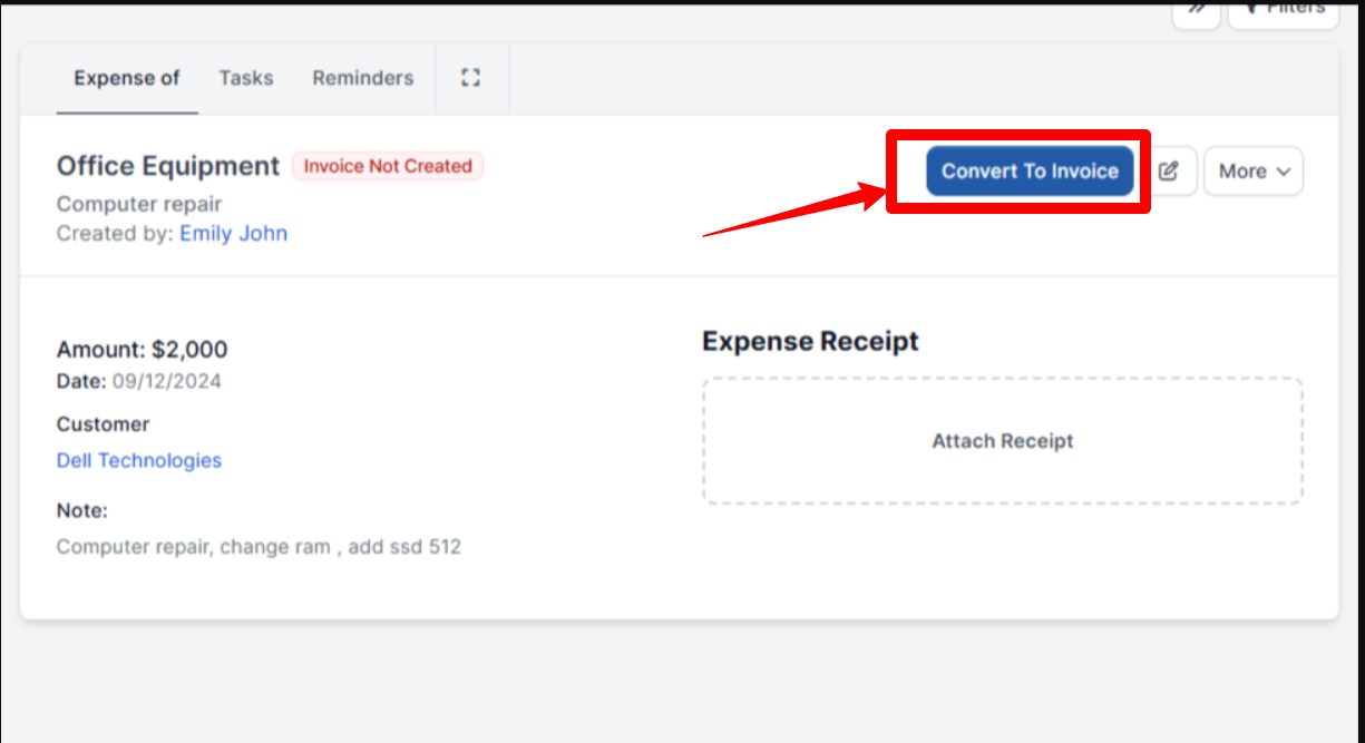 expense to invoice